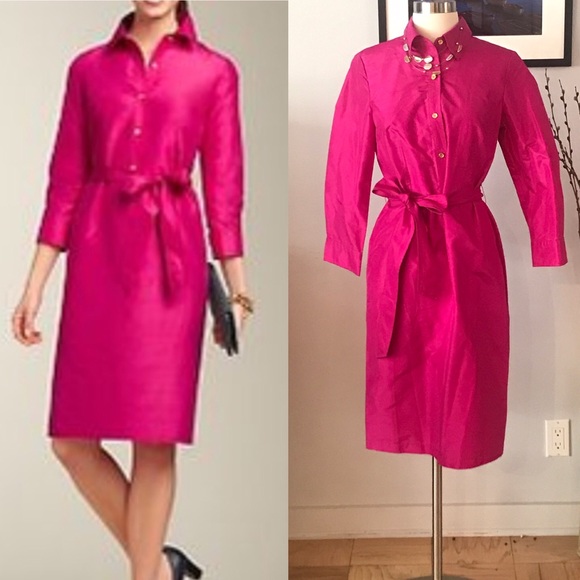 Talbots Dresses & Skirts - NWT✨Talbots Fuschia Silk Shirt Dress -4